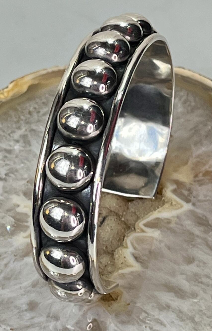Sterling Silver 925 Mexico Beaded Ball Statement Cuff Bracelet 30.4g TAXCO Style